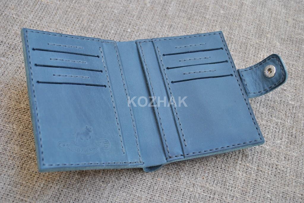 Вертикальный кошелек синего цвета ручной работы