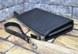 Черный кошелек-клатч из кожи сафьяно ручной работы