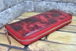 Красный кошелек из натуральной кожи с винтажным эффектом